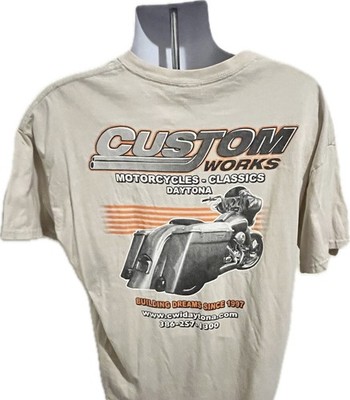 Custom Works Pocket T Shirt XL Vintage Rare New Motorcycle Beige