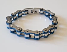 Stainless Steel 10mm Bike Chain 8.5" Bracelet Biker Chain Bracelet Blue Silver