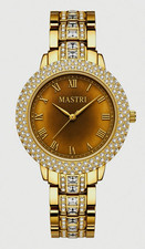 MASTRI Women’s Quartz Dress Watch Gold-Tone Bracelet Roman Dial Crystal Bezel