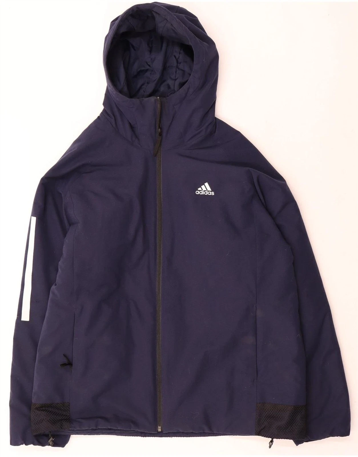Adidas Mens Hooded Windbreaker Jacket UK 40 Large Navy Blue Polyester AR19