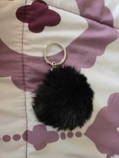 Black Colored Pom Charm Keychain Fob Key Ring B81