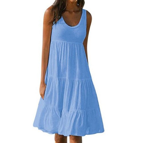 Damen Ärmellos Minikleid Sommerkleid A-Line Urlaub Freizeitkleid Strandkleid>| - Bild 12 von 19