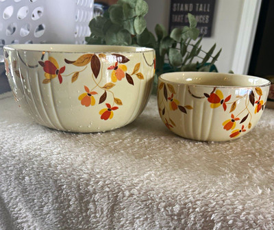Hall's Ceramic Bowl Set Beige/Multicolor Floral Round 8.5in Glossy Printed