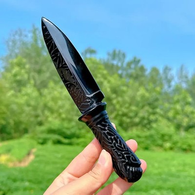 7.6'' Natural Obsidian Dagger,Crystal Knife,Home Decoration,Reiki Healing,Crystal