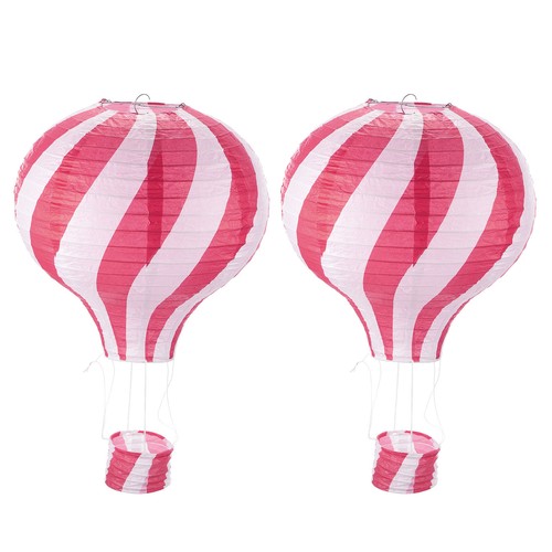 2Pcs 14x12in Rainbow Wavy Stripes Hot Air Balloon Paper Lantern, Rose Red