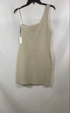 Babaton Women's Sculpt Knit One-Shoulder Dress Matte Pearl Off White NWT Sz L