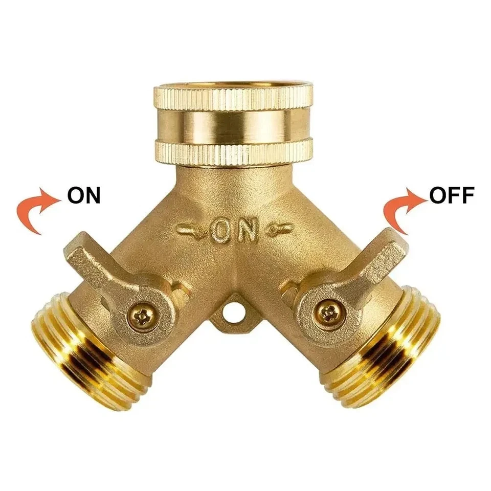 Garden Tap Splitter 2 Way Brass Outdoor Dual Hose Connector Anti-Leak - Image 2 of 4