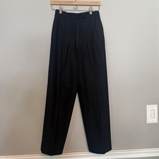 Vintage Women's H Black Wool Pleated High Waist Trousers Size 8