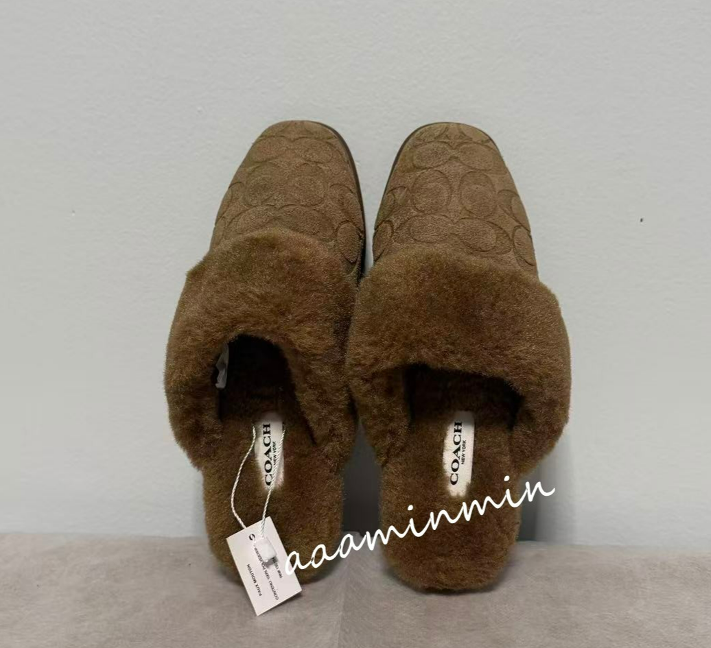 NWT Coach Sherpa Flat Mule In Signature Suede CCX65 Size:5/6/7/8/9