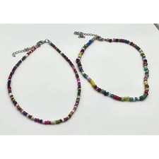 Kids Multicolor Seed Bead Necklace Choker Set of 2 Boho Beach Style