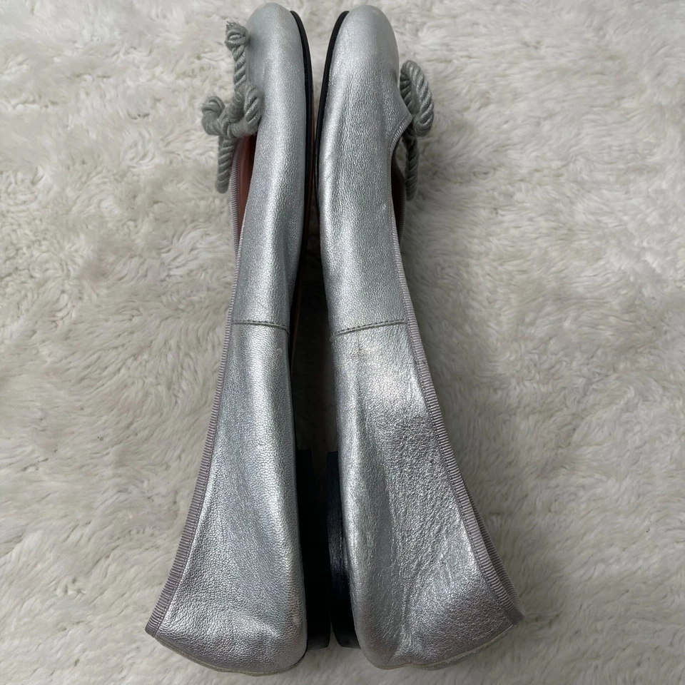 Pretty Ballerinas Women's Silver Round Toe Ballerina Leather Flat Shoes Size 38 - Image 4 of 4
