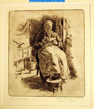 Quante, Otto - "die Lesende" - Probedruck - signiert - Platte 20,5x18,0 cm