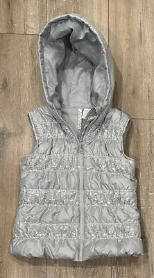 HEART-N-CRUSH Girl s Full-Zip Hoodie Puffer Vest Youth Small Silver Gray