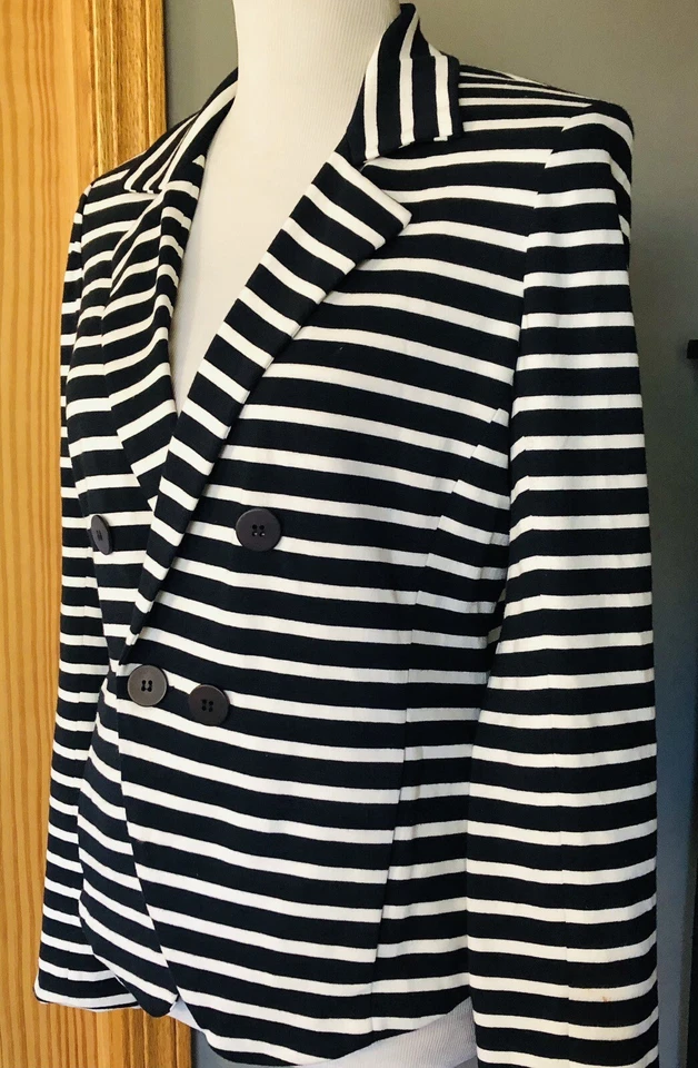 Chaqueta Blazer Bailey/44 EE. UU. Rayas Mujer M Botones Blanco Azul Náutico Preppy Foto 2 de 4