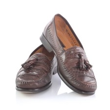 Miguel Angel Dark Brown Genuine Lizard Skin Tassel Loafers Shoes Mens 7 M Spain