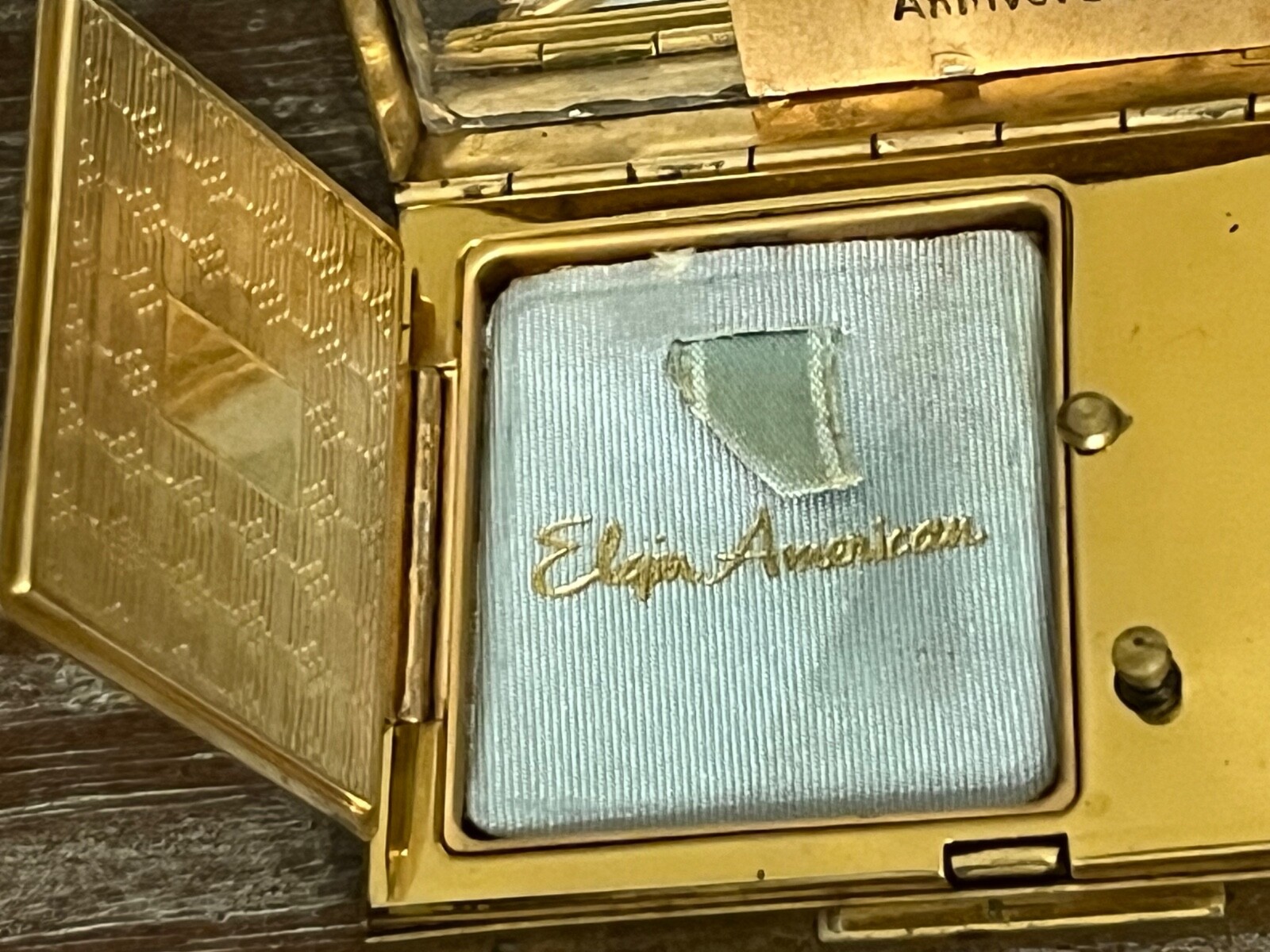 ELGIN AMERICAN Music Box Mirrored Compact PLAYS ANNIVERSARY SONG TESTED WORKING