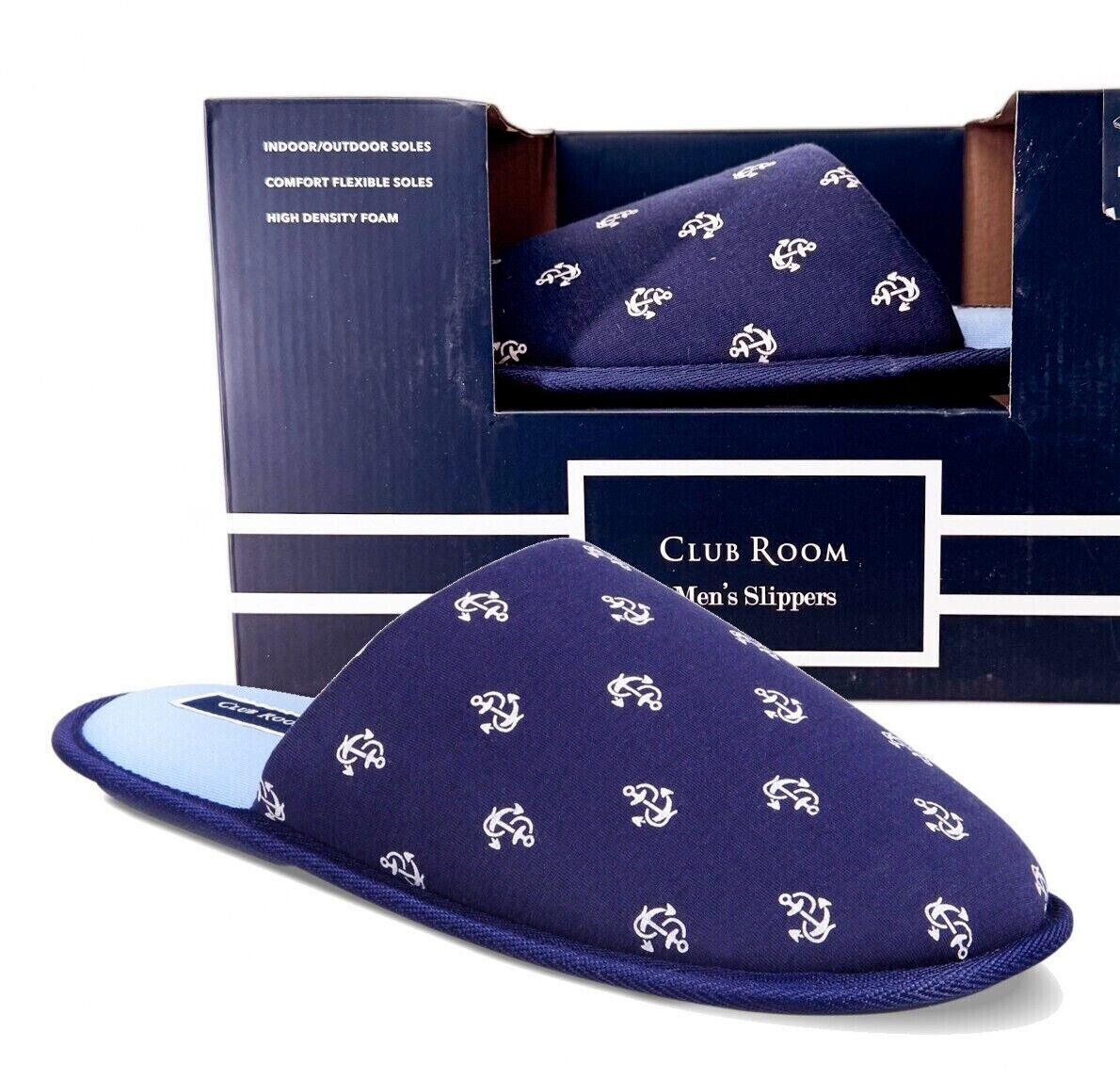 Мужские тапочки с якорем для клубной комнаты темно-синие слипоны большого размера 10-11 4990₽