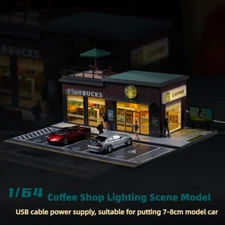 Diorama 1/64 Car Garage Model LED Lighting City Store Building Scene Model Gift