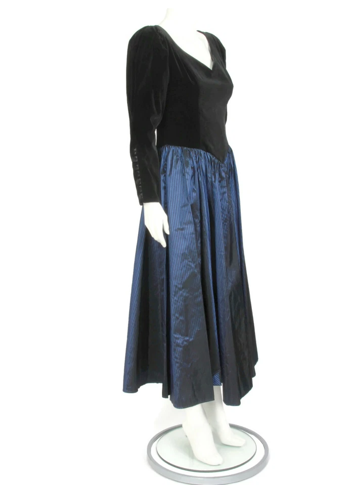 Laura Ashley Vintage Velvet Button Back Steampunk Theatrical Dress 10 Blue - 364 - Image 4 of 4