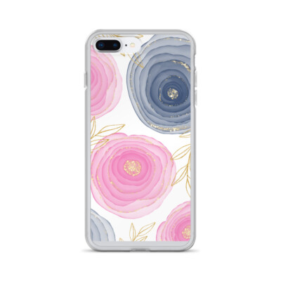 Pink and Navy Rose Gold Flower iPhone Case Leaf Floral Pick Model