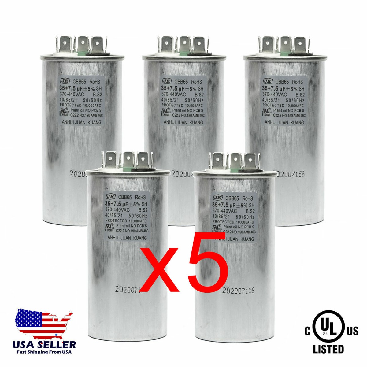 5pc) MFD Round Capacitor Dual Run HVAC AC 370