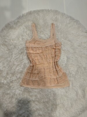 Y2K Express NWT SZ M Ruffle Lace Top Light Pink Coquette Bohemian Whimsy Fairy