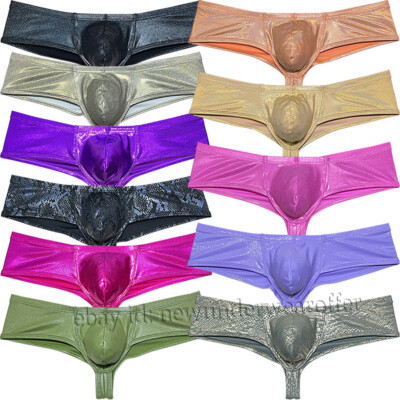 Men Shiny Metallic Cheek Underwear Boxer Briefs Sports Shorts Mini Bikini Trunks