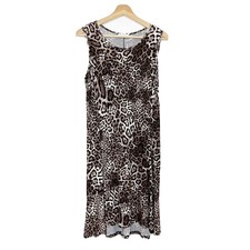NWT Calvin Klein Animal Print Midi Dress Sleeveless Hi-Low Brown Sz 8