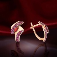 Ohrringe Mit Granat & CZ Russisches Rose Rotgold 585 Ohrschmuck Neu Mit Etikett