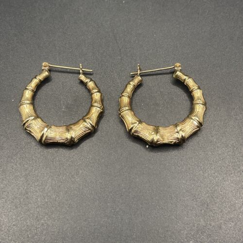Earrings 10k Gold Bamboo Hoops 072523@ - image 1
