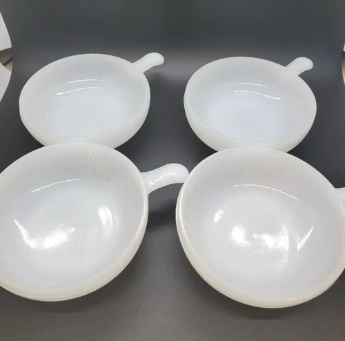 Set Of 4 White Glasbake Individual Casserole/ Soup Bowls