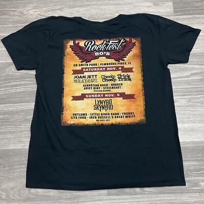 Vintage 80s Rock Fest Band Tee Mens XL/L Black Cheap Trick Lynrd Skynrd