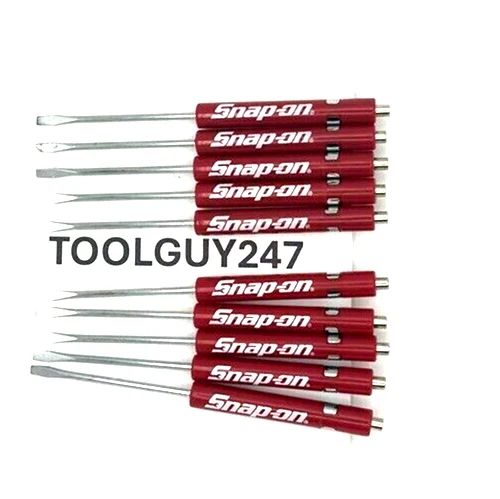TEN SNAP ON Pocket Screwdriver Flat Tip Screwdrivers RED Magnetic 10 PACK NEW - Picture 11 of 12