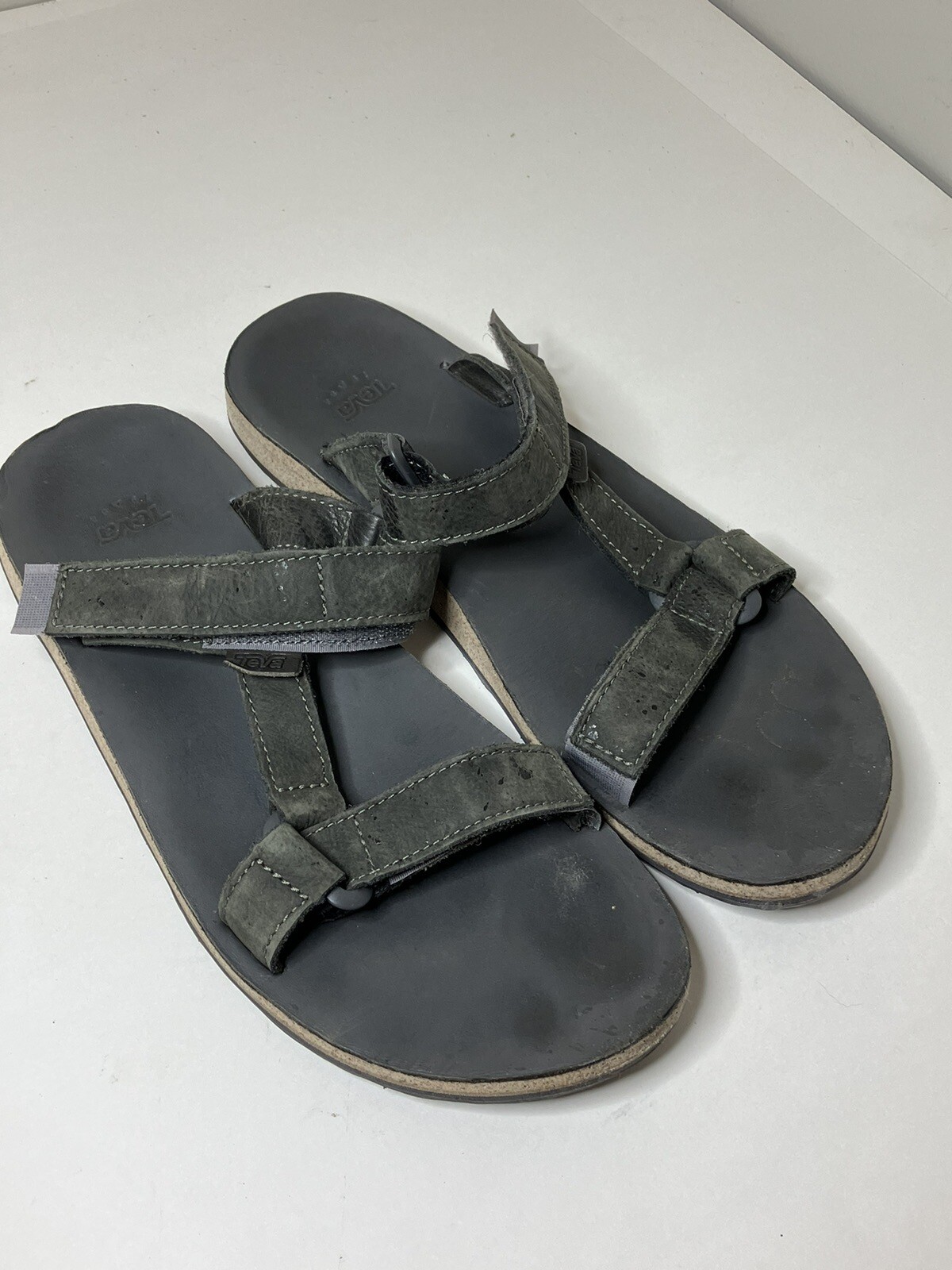 Teva Mens Universal Slide Sandals Gray Leather Adjustable Strap