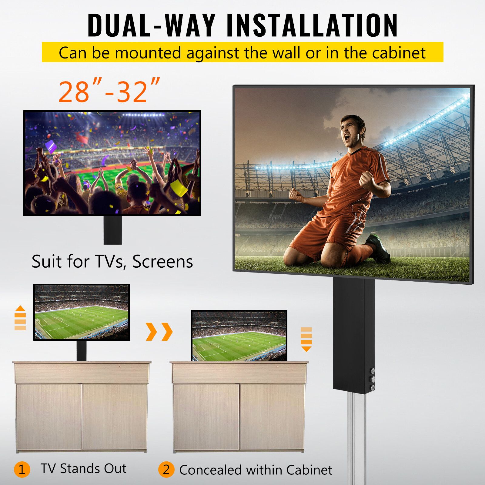 Support TV Motorisé Escamotable avec Course de 700mm et Télécommande Sans Fil - 4