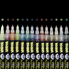 PINTAR | 14 PACK | Glitter Acrylic Paint Markers Extra Fine | Leather, Shoes, Ro