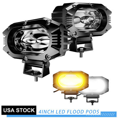 4 INCH LED Flood Single Row White/Amber Flasing Strobe Pods for 4X4 SUV ATV