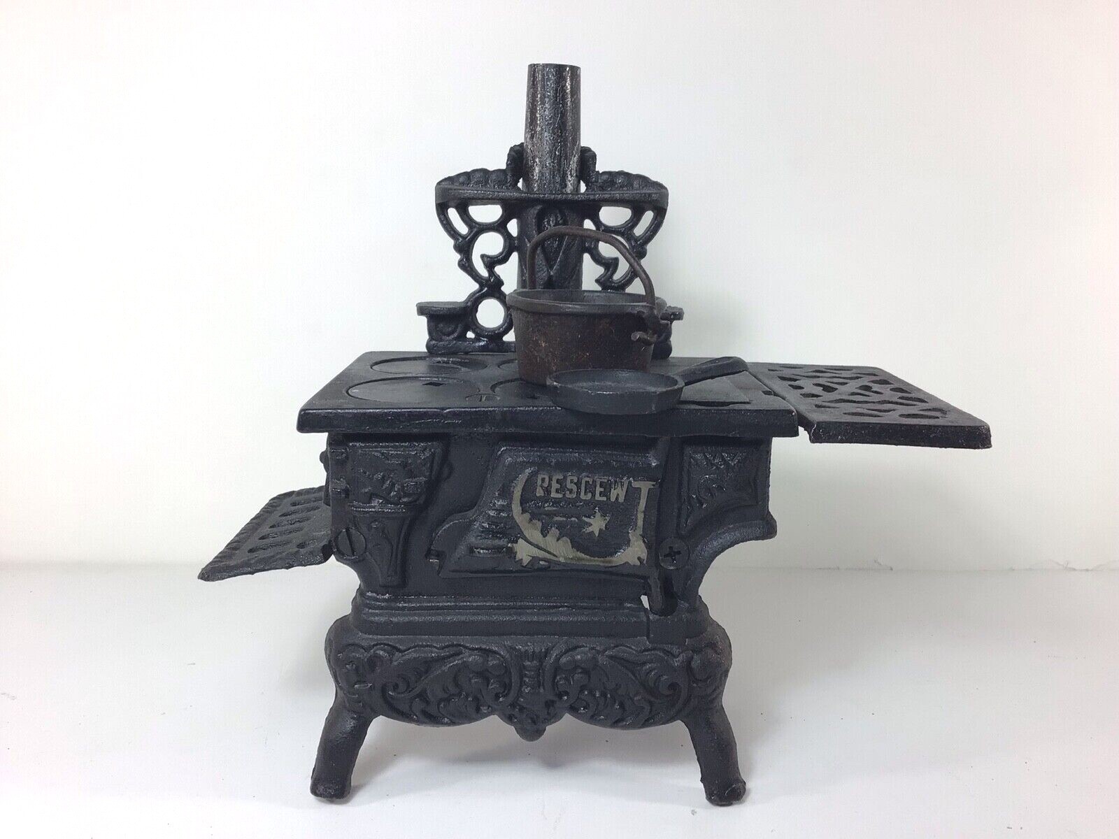 VINTAGE CRESCENT MINI REPLICA CAST IRON WOOD BURNING STOVE + EXTRAS | eBay