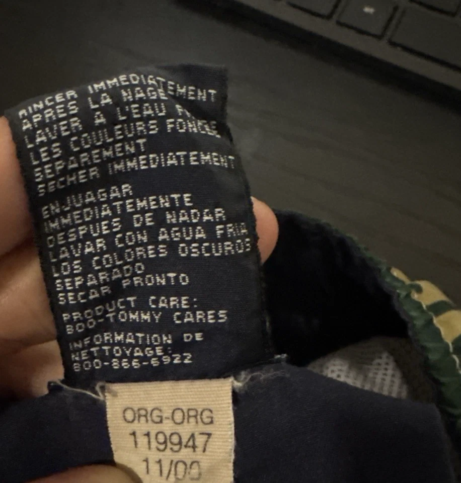 Tommy Hilfiger Classic Surf Swim Trunks M Green Tan Floral Hawaiian Board Shorts - Image 2 of 4