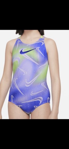 Nike Girls S Spiderback Swimsuit One Piece Aurora PURPLE Swoosh Print NWT $42 - Picture 7 of 10