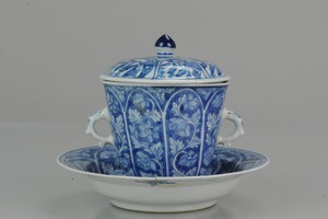 Unusual Kangxi Period Chinese Porcelain Cup Saucer Lotus Flowers Marked