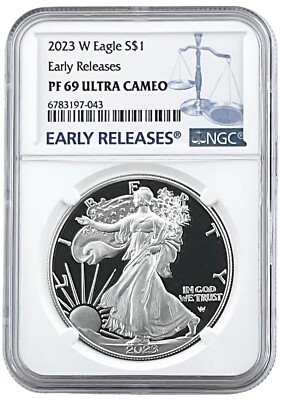 #ad 2023 W 1oz Silver Eagle Proof NGC PF69 UC Early Releases Blue Label $94.00