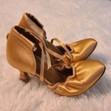 International Ballroom Dance Shoes American Flex Tan Satin Womens 2.5 England