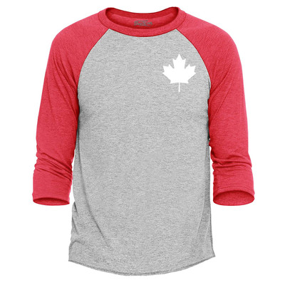 Canada White Maple Leaf Pocket Size Raglan Baseball Candian Shirt