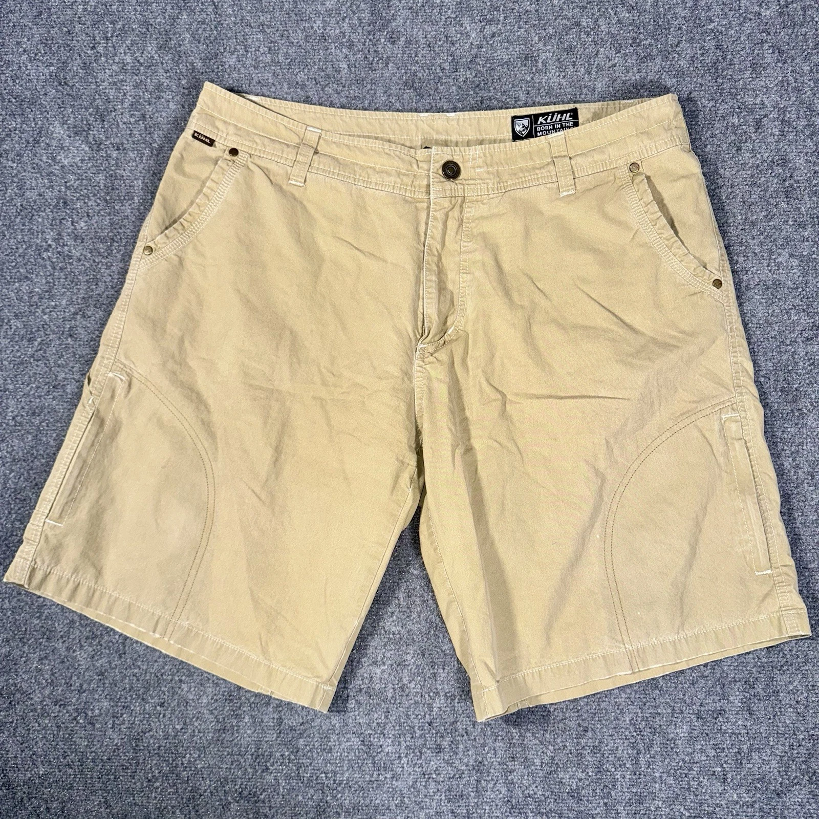 Kuhl Shorts Mens 38 Khaki Ramblr Cargo Outdoor Hiking Patina Dye Pockets Trail