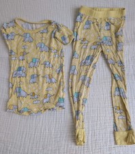 Little Sleepies Yellow Elephant Print Rare 2 T Short Sleeve Pants Set Unisex