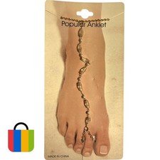 Gold Tone Barefoot Anklet Beaded Crystal Pearl Foot Chain 30cm Adjustable