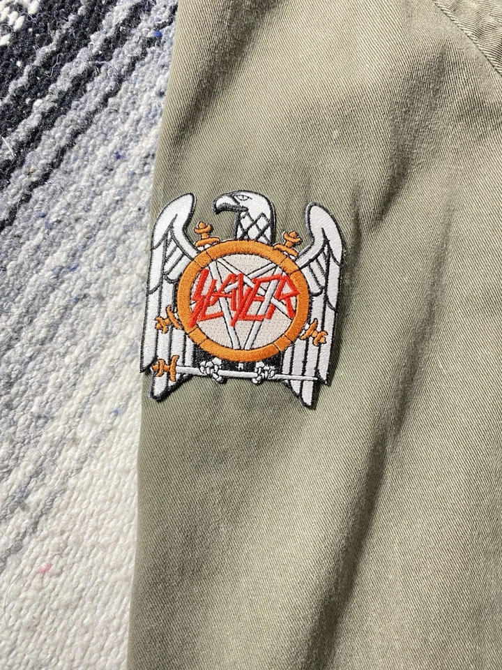 Chaqueta Abrigo SLAYER Banda Parche Militar Para Hombre 2XL Verde Cremallera Bolsillo Charreteras Foto 3 de 4