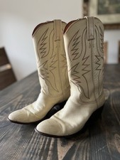 Vintage Nocona Cowboy Boots Womens 6B Cream Leather Western Made in USA Rodeo