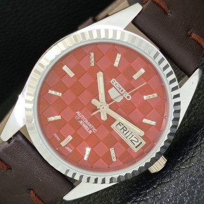 MENS VINTAGE REFURBISHED SEIKO 5 AUTOMATIC JAPAN RED COLOR DIAL WATCH a440347-a